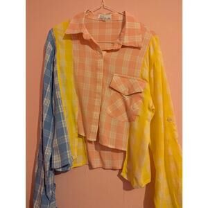 Hot & Delicious Mixed Plaid Primary color button-up Patchwork shirt